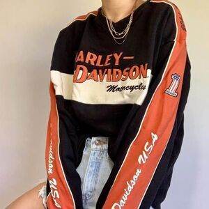 Vtg Harley Davidson Embroidered Spell Out Sweatshirt Long Sleeve